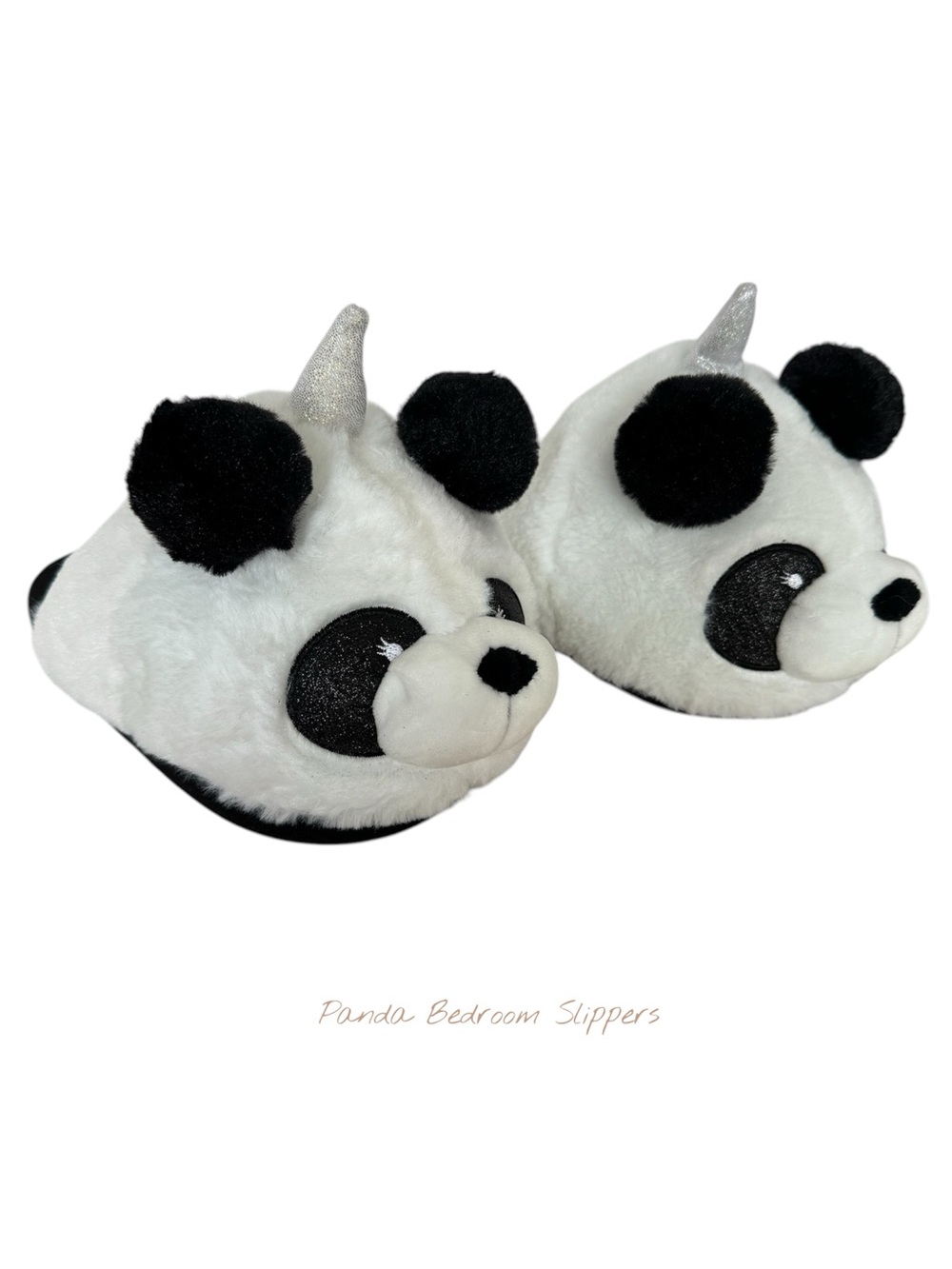 Plush Panda Unicorn Women’s Bedroom Slippers - White & Black Size 9/10